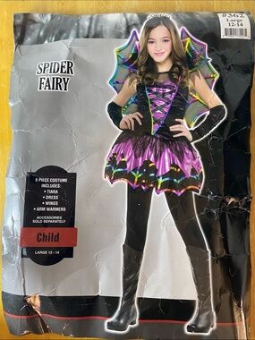 Spider Fairy Kids Costume - Purple and Black Dress with Wings